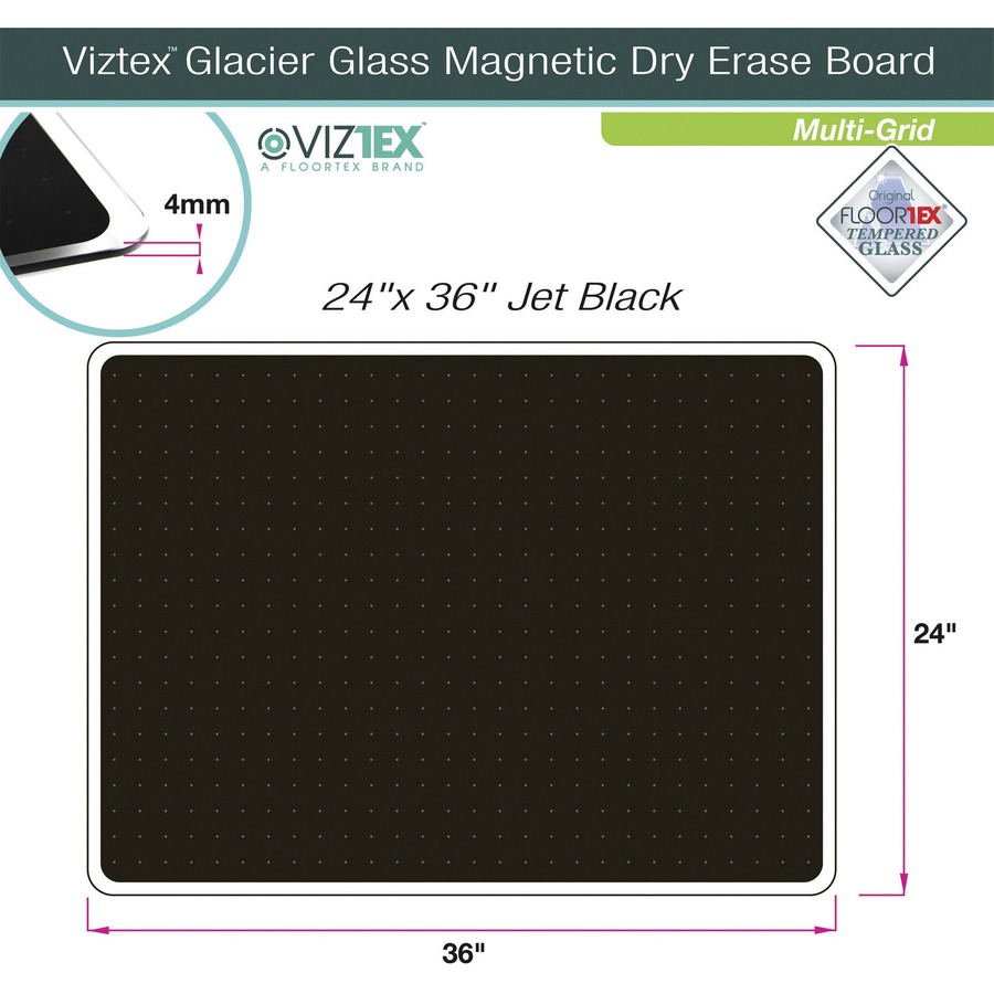 Viztex Viztex Glacier Black Multi-Purpose Grid Glass Dry Erase Board 24 X 36