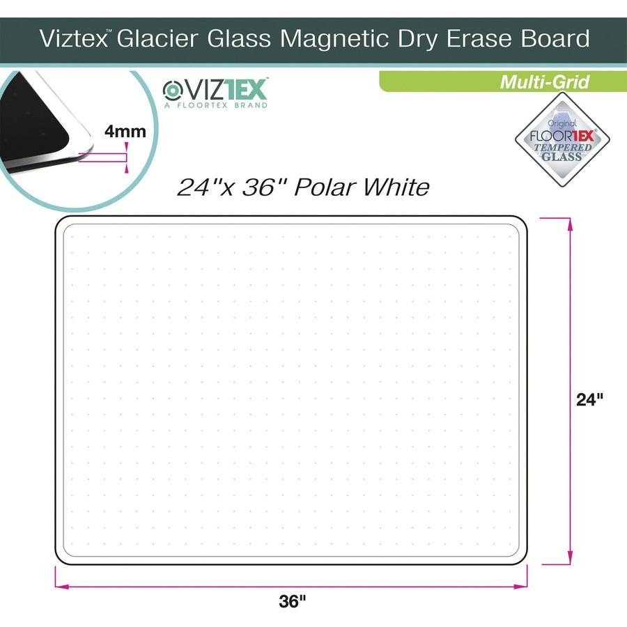 Viztex Viztex Glacier White Multi-Purpose Grid Glass Dry Erase Board 24 X 36