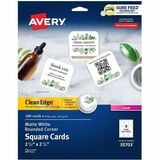 Avery&Reg Clean Edge&Reg Printable Square Cards with Sure Feed Technology Rounded Corners 25 X 25 White 180 Blank Cards for Laser Printers (35703)