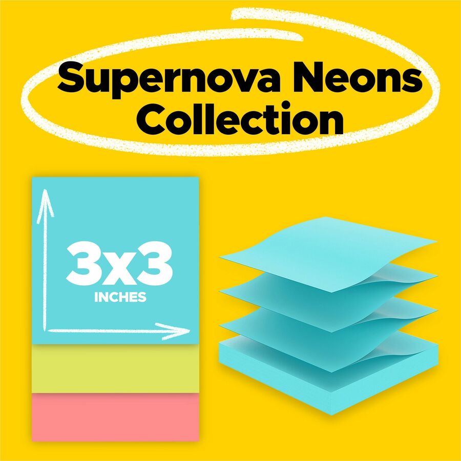 Post-It&Reg Super Sticky Dispenser Notes - Supernova Neons Color Collection