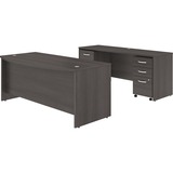 Bush Business Furniture Studio C 72w X 36d Bow Front Desk and Credenza with Mobile File Cabinets