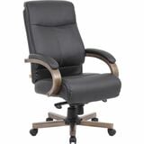 Lorell Wood Base Leather High-Back Executive Chair