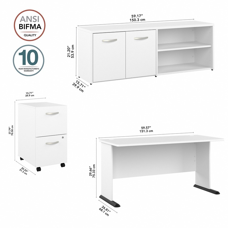 Bush Business Furniture Studio a 60w Computer Desk with Mobile File Cabinet and Low Storage Cabinet - Image 8