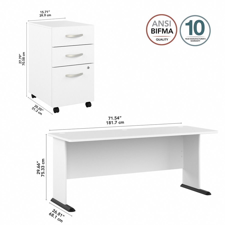 Bush Business Furniture Studio a 72w Computer Desk with 3-Drawer Mobile File Cabinet - Image 6