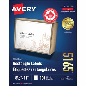 Avery Shipping Labels, Permanent Adhesive, 8-1/2" x 11" , 100 Labels (5165)