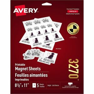 Avery&reg; Printable Magnet Sheets, 8.5" x 11" , 5 Sheets (3270)