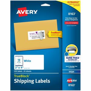 Avery&reg; Shipping Labels, Sure Feed&reg;, 2" x 4" , 100 Labels (18163)