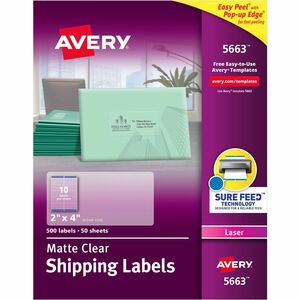 Avery&reg; Clear Shipping Labels, Sure Feed, 2" x 4" , 500 Labels (5663)