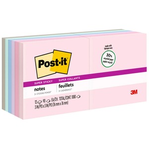 Post-it&reg; Super Sticky Recycled Notes - Wanderlust Pastels Color Collection