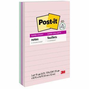 Post-it&reg; Super Sticky Lined Recycled Notes - Wanderlust Pastels Color Collection