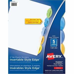 Avery&reg; Insertable Style Edge&trade; Plastic Dividers, 5 tabs, 1 set