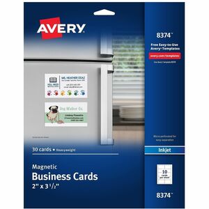 Avery&reg; Magnetic Business Cards, 2" x 3-1/2" , Matte White, 30 Cards (8374)