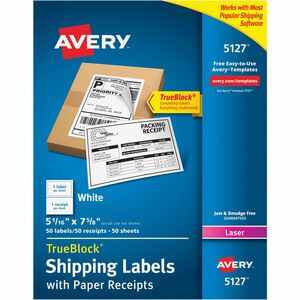 Avery&reg; Shipping Labels with Receipt, 5-1/16" x 7-5/8" , 50 Labels (5127)