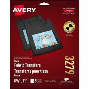 Avery&reg; Heat Transfers for Dark Fabric, 8.5" x 11" , 5 Sheets (3279)