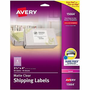 Avery Clear Shipping Labels, Sure Feed, 3-1/3" x 4" 300 Labels (15664)