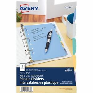 Avery Durable Plastic Write-On Dividers 5?" x 8?" , 5 tabs" 5?" x 8?" , 5 tabs