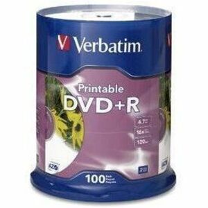 Verbatim DVD Recordable Media - DVD+R - 16x - 4.70 GB - 100 Pack Spindle - Retail - White