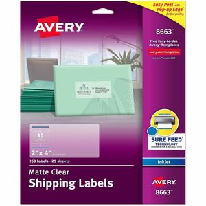 Avery&reg; Shipping Labels, Sure Feed, 2" x 4" , 100 Clear Labels (18663)