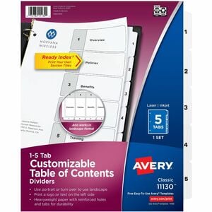 Avery&reg; Ready Index&reg; Table of Contents Dividersfor Laser and Inkjet Printers