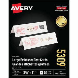 Avery Tent Cards, 3.5" x 11" , EmboTent Cards, 3.5" x 11" , Embossed Border, 50ct (5309)