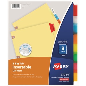 Avery&reg; Big Tab Insertable Dividers, Buff Paper, 8 Multicolor Tabs